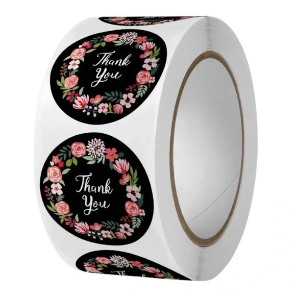 1" Round Frame Thank You Stickers RollFloral Designs packaging supplies - Picture 2 of 4